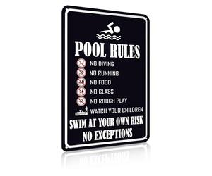 Pool Rules Sign Warning Swim At Your Own Risk Vintage Tin Sign for Swimming Pool Water Park Beach Decor 8x12 Inches (2581)