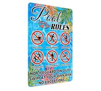 Pool Rules Summer Sign, Safety Rules Wall Art No Lifeguard On Duty Sign, Swim At Your Own Risk for Pool Decorations Outdoor and Warning Wall Art Gift 12x18 Inch