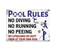 Pool Rules Swim Tin Sign, Pool Knowledge Metal Tin Sign, Pool Rules Planing Education, Swimming Pool Rules Sign For Outdoor Security Farm Yard Warning Decoratives (01