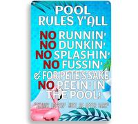 Pool Rules Tin Sign No Running Dunking Splashing Swimming Metal Signs Vintage Patio Decoration for Water Park Beach Decor 12"x8"