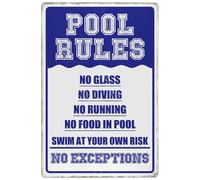 Pool Rules Tin Sign Swim At Your Own Risk Swimming Pool Safety Warning Signs Vintage Metal Signs Decor for Indoor Outdoor Use 12x8 Inch Durable Hanging Plaque