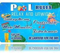 Pool Rules Vintage Wall Decor Metal Tin Sign Relax Summer Vacation Casual Signs Fun Swimming Decorations Outdoor Exclusive Cabana for Parties 12x8 Inch