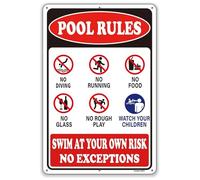 Pool Rules, Weather-Resistant Coating, 30 X 20 Cm, Warning Swim At Your Own Risk Sign, Pool Rules Sign, Rounded Corners Design, For Beach Swimming