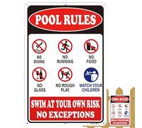Pool Rules | Weatherproof Fade Resistant Metal Rules | Swim At Your Own Risk Sign,for Poolside Deck Patio Sidewalk Water Park Beach Farmhouse Swimming Warning