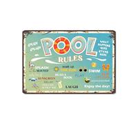 Pool Rules What Happens Here Stays Here Soak Up The Sun Swim Sip Lemonade Laugh Funny Tin Sign Metal Art Wall Decor Indoor/Outdoor Use 8×12 Inch Aluminum Hanging Plaque