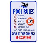 Pool Rules with Their own Risk Swimming Warning Metal Sign Swimming Pool Water Park Safety Tin Sign 12x16 Inch Vintage Signs Metal Plates Funny Art