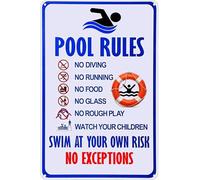 Pool Rules with Their own Risk Swimming Warning Metal Sign Swimming Pool Water Park Safety tin Sign 12x16 Inch Vintage Signs Metal Plates Funny Art
