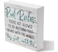 Pool Rules Wood Box Sign Farmhouse Summer Artwork Decor Home Shelf Decoration Gift Home Office Shelf Table Decor 5x5 Inch