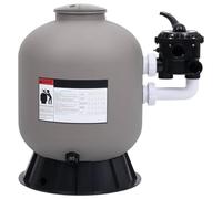 Pool Sand Filter with Side-Mounted 6-Way Valve, Plastic Grey, 485 x 700 mm, 0.233 m² Filter Area, 9 m³/h Flow, 38 mm Connection, for Pool Pump 0.75 HP