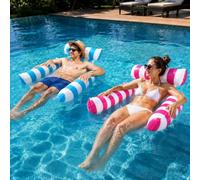 Pool Seat Floating Hammock, Water Hammock Toys Air Mattress Pool Chair Water Seat Pool Hammock Lying Mat for Adults Children(Blue + Pink)