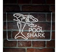 Pool Shark LED Neon Light Sign - Multicolour Hanging Wall Display for Billiards, Snooker & Game Rooms Bar Decor | USB Powered (White)