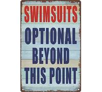 Pool Sign Swimsuits Optional Beyond This Point Metal Tin Sign Pool Rules Sign for Outdoor Funny Decor Vintage Wall Decor for Home Bathroom Garden Bars Sign 8"x12"