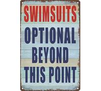 Pool Sign Swimsuits Optional Beyond This Point Metal Tin Sign Pool Rules Sign for Outdoor Funny Decor Vintage Wall Decor for Home Bathroom Garden Man Cave Bars Sign 8x12 Inch