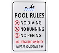 Pool Signs for Outside,Pool Rules Sign for Outdoor,Backyard Metal Swimming Pool Sign,No Diving No Running No Peeing No Lifeguard on Duty Pool Safety Sign,Aluminum,Weather Resistant 12x16 Inch