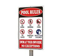 Pool Signs - Rustproof Weatherproof Metal Safety | Swim At Your Own Risk Pool Signs | for Poolside Deck Patio Sidewalk Water Park Beach Farmhouse Swimming Warning