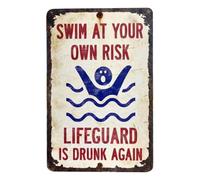 Pool Signs - Vintage Metal Decor, Funny Outdoor Pool House Wall Art