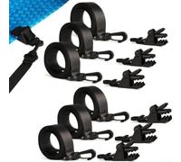 Pool Solar Cover Reel Belt System with Clips and Extended Strap for Quick Access, Built to Resist Wear and Tear and Support Various Roller Types and Covers (Clamp 6 + Rope 6)