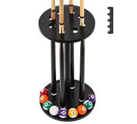 Pool Stick Holder Floor Stand - Round Billiard Cue Rack Pool Table Accessories Holds 8 Pool Cues, Wooden Freestanding Pool Cue Rack Billiards Table Stand for Game Room Billiard Room Decor(Black)