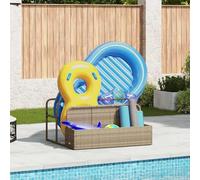 Pool Storage Container Beige Poly Rattan with Powder-Coated Steel Frame 110 x 100 x 57 cm, Organiser with Large Basket and 2 Compartments for Pool, Garden, Patio and Balcony