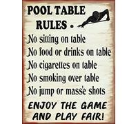 Pool Table Rules Vintage Metal Tin Sign, Art Poster Living Room Roomsitting Home Wall Decor Funny Wall Plaque Poster Cafe bar Gift 8 X 12 inches