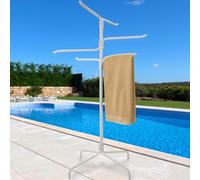 Pool Towel Rack Outdoor, Heavy Duty Freestanding Towel Holder Stand with 6 Bars & Stable Metal Base, 52-inch Tall Hot Tub Towel Hanger for Poolside, Spa, Bathroom, Sauna (White)
