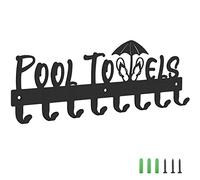 Pool Towel Rack with 8 Hooks, Towel Holder Wall Mounted for Outdoor or Bathroom, Towel Hanger for Hanging Bathrobes, Towels, Clothes - Perfect Pool Area Outside Sign and Decor (Black)
