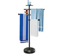 Pool Towel Rack with Wheels for Indoor Outdoor Use, 63 Inch Towel Holder with Storage Tray, 6 Adjustable Bars Hot Tub Accessories, Free Standing Towel Rack for Pool, Spa, Hot Tub