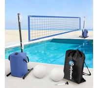 Pool Volleyball Net - 15-30FT Adjustable, 4 Height Settings, Pool Volleyball Game Set with 2 25L Water Bags, Scoring Design, 2 Volleyballs & Pump for Adults and Family