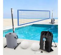 Pool Volleyball Net - 15-30FT Adjustable, 4 Height Settings, Pool Volleyball Game Set with 2 25L Water Bags, Scoring Design, 2 Volleyballs & Pump for Adults and Family