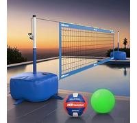 Pool Volleyball Net Set with Adjustable 15ft-32ft Length & Height, LED Lights, 2 Volleyballs (Regular & Glow-in-The-Dark), Weighted Base & Rust-Resistant, Pool Volleyball Set for Inground Pools
