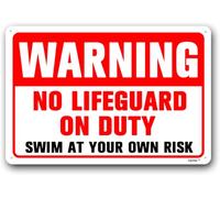 Pool Warning Sign,Pool Signs,Swimming Pool Signs,Swim At Your Own Risk Sign ""No Lifeguard On Duty "" Metal Aluminum Sign 8x12 Inch
