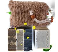 Poola Bloom Men's Organic Handmade Soap Set-4 Bars with Charcoal Dead Sea Mud Olive Oil for Exfoliating Cleansing and Moisturising Skincare Routine Vegan Friendly