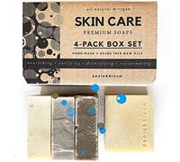 Poola & Bloom Vegan Soap Bars 4-Pack-Exfoliating Coffee Scrub Rejuvenating Black Tea Purifying Dead Sea Mud Herbal Essence-Natural Handmade Cruelty-Free Eco-Friendly Nourishing Skincare