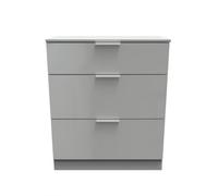 Welcome Furniture Ready Assembled Plymouth 3 Drawer Deep Chest In Uniform Grey Gloss & Dusk Grey