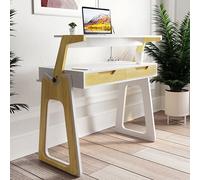 poole high gloss laptop desk with 2 drawers in oak and white