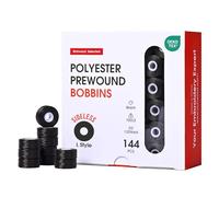 Poolin Prewound Bobbins, Richword Selected Black SideLess 144pcs Size L(SA155), 75D/2(60WT) Polyester Bobbin Thread for Commercial Multi Needles Embroidery Machine, 120 Yards