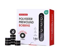 Poolin Prewound Bobbins, Richword Selected Plastic Sided, 144pcs Size L(SA155), 75D/2(60WT) Polyester Bobbin Thread for Commercial Multi Needles Embroidery Machine, Black 105 Yards