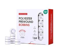 Poolin Prewound Bobbins, Richword Selected White Cardboard Sided 144pcs Size L(SA155), 75D/2(60WT) Polyester Bobbin Thread for Commercial Multi Needles Embroidery Machine, 120 Yards
