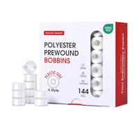 Poolin Richword Selected Prewound Bobbins 144pcs (Class 15) Size A Plastic Sided, 70D/2(60WT) Polyester Bobbin Thread for Single Needle Embroidery and Sewing Machine, White 130 Yards