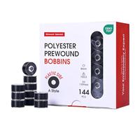 Poolin Richword Selected Prewound Bobbins 144pcs (Class 15) Size A Plastic Sided, 75D/2(60WT) Polyester Bobbin Thread for Single Needle Embroidery and Sewing Machine,Black 125 Yards