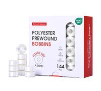 Poolin Richword Selected Prewound Bobbins 144pcs, Size A (Class 15 / SA156), 75D Polyester Bobbin Thread, Plastic Sided, for Single Needle Embroidery & Sewing Machines, White