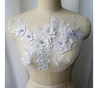 POOLPO Grey Blue Red 3D Flower Leaf Lace Fabric Sequin Rhinestone Embroidered Gown Appliques Collar Mesh Sew Patch For Wedding Decor