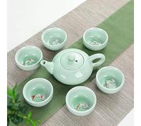 Porcelain Chinese Kungfu Teapot and Teacups Hand Painted Koi Fish Carp Tea Set 7 PC set