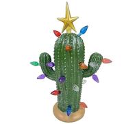POOLPO Vintage Christmas Luminous Cactus,Green Ceramic Christmas Tree,Ceramic Cactus Christmas Tree,with Lights Mini Christmas Decorations, Xmas Home Tabletop Decorations. (Color : Green)