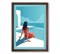 Poolside Summer Modern Framed Wall Art Print A2 (59.4×42cm) Walnut, Wall Decor for Living Room, Bedroom, Office & Home, Ready to Hang, Art Gift