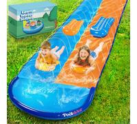 POOLSIDER Premium Double Slip and Slide Water Slide - 22.5 Ft 2-Lanes Blue & Orange Slip N Slide with 2 Bodyboards | Durable & Advanced Design - Heavy Duty Water Slides for Kids Backyard