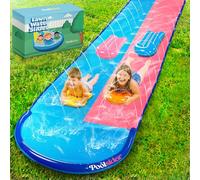 POOLSIDER Premium Double Slip and Slide Water Slide - 32.5 Ft 2-Lanes Pink & Blue Slip N Slide with 2 Bodyboards | Durable & Advanced Design - Heavy Duty Water Slides for Kids Backyard
