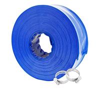 Poolvio 1-1/2" x 100' Professional Blue Backwash Hose with Clamps, General Purpose Reinforced PVC Lay-Flat Water Discharge Hose,for Use While Back-Washing Filters and Draining Pools
