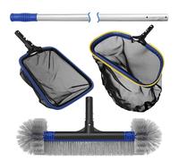 Poolvio Deluxe Swimming Pool Cleaning Kit Including 2 Pool Skimmer Nets, Round Pool Brush Head & Pole, for Above Ground Pools,Ponds,Spas,Hot Tubs