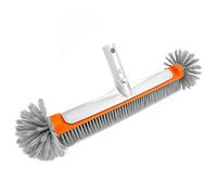 Poolvio Professional 17.5" Floor & Wall Pool Cleaning Brush with Tough Around Nylon Bristles, EZ Clip Aluminum Handle- Easily Sweep from Walls, Floors, Steps (Orange)